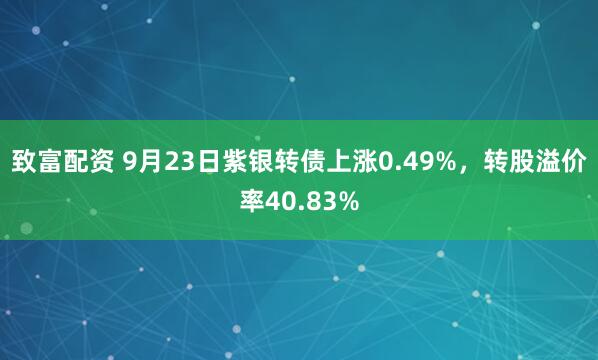 致富配资 9月23日紫银转债上涨0.49%，转股溢价率40.83%
