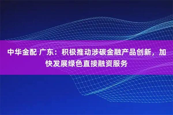 中华金配 广东：积极推动涉碳金融产品创新，加快发展绿色直接融资服务